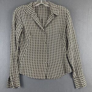 Banana Republic 100% Silk Button Blouse Sz M Abstract Print Corporate Workwear